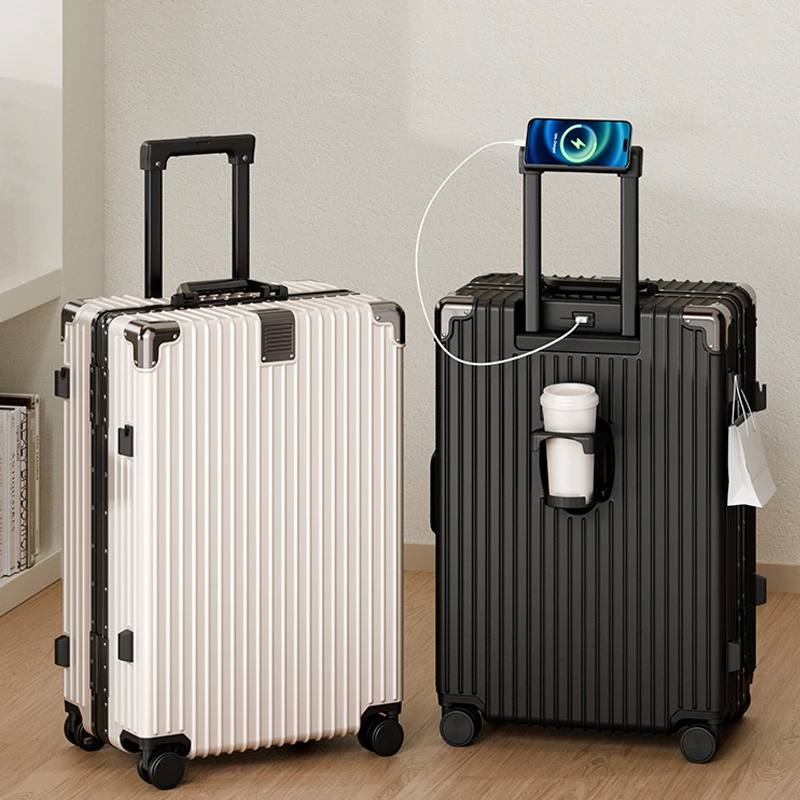 Valise à fermeture éclair support de téléphone multifonctionnel et Port de chargement cadre en aluminium boîtier de chariot grande capacité 29 pouces bagages durables