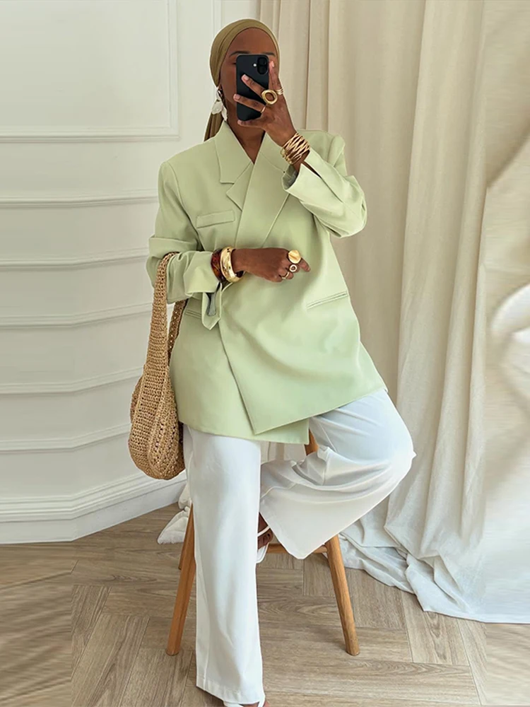 Blazer liso a la moda para mujer, chaqueta holgada de manga larga con cuello vuelto, ropa de calle informal para mujer nueva primavera otoño 2026