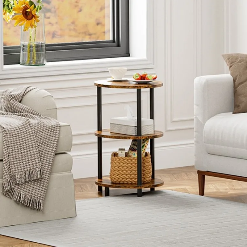 Side table storage rack, three-tier solid wood color home tea table, floor-standing multi-layer storage
