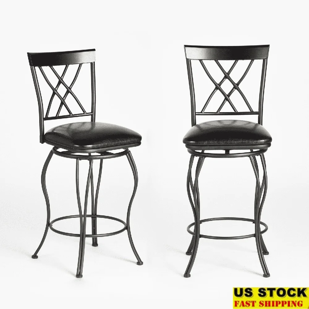 

Swivel Bar Stools Set of 2 Padded Metal Counter Stools Kitchen Dining Vintage Style Durable Upholstered Seating 360 Degree