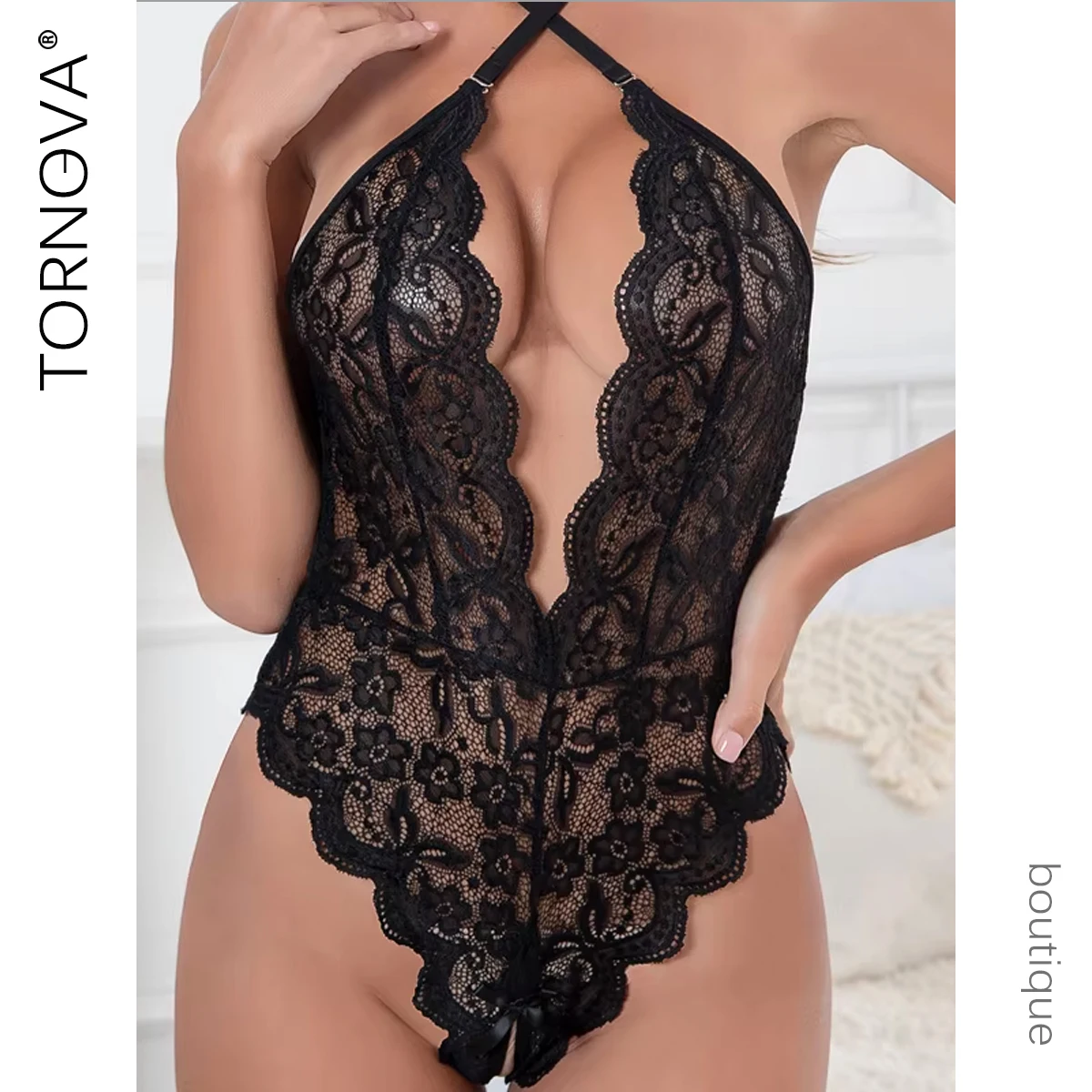 

Tornova Sexy Lingerie Bodysuit Sexy See-through Temptation Sexy Pajamas Lace Open Jumpsuit Lace Up Hollow Out Women's Underwear