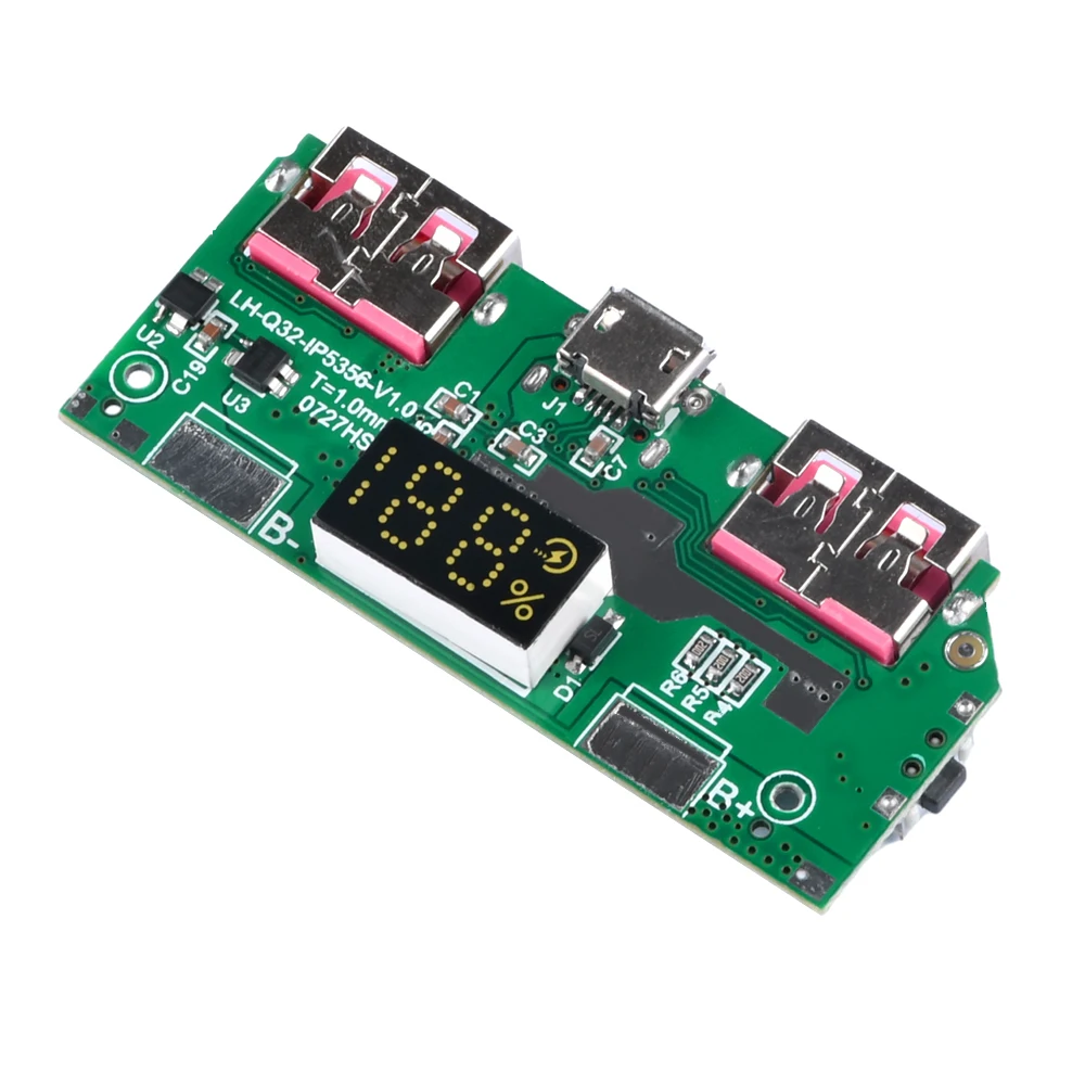 Cyfrowy wyświetlacz 5V 3A z baterią litową, szybki moduł ładowania IP5356 TYPE-C Micro USB QC3.0 2.0 PD3.0 PD2.0/AFC/FCP Board