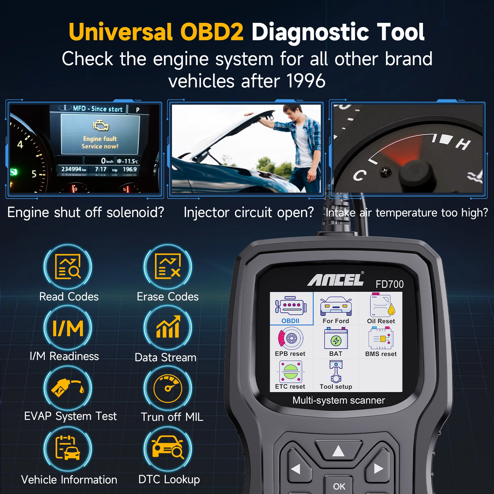 ANCEL FD700 OBD2 Scanner for Ford OBD Auto Scanner All System Diagnostic Tool Oil ABS TPMS EPB Reset ODB Tools