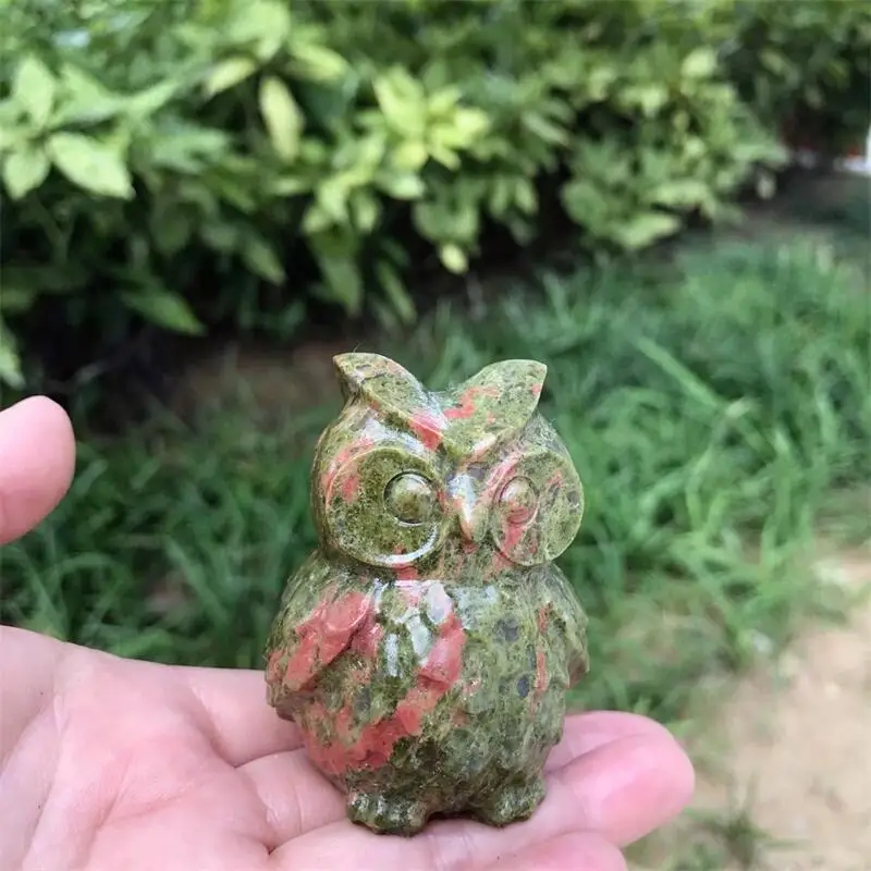 Natural Unakite Owl Carving Animal Healing Fengshui Ornaments  Hand-carved Home Office Decoration 1pcs