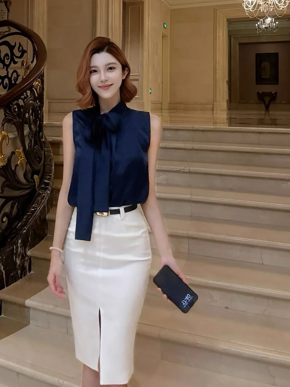 

High Waist Slimming A-Line Skirt Busin Profional Workwear Front Slit Suit f-length Skirt Commute OL Sle Polyester ...