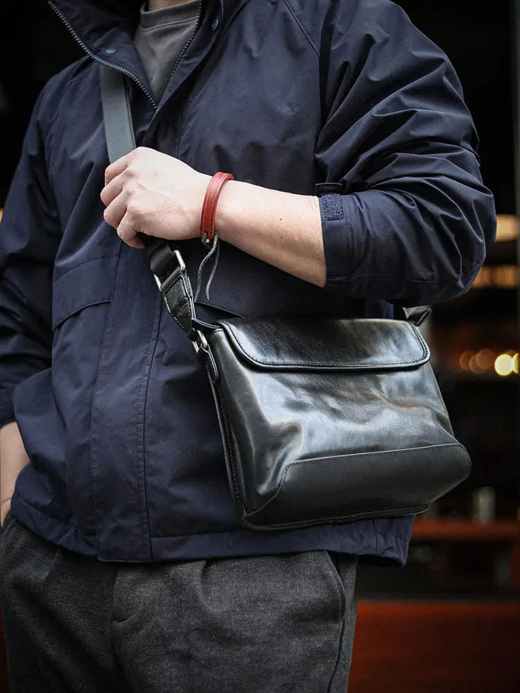 

Weekend casual high-quality genuine leather men's crossbody bag simple outdoor travel luxury real cowhide youth shoulder bag