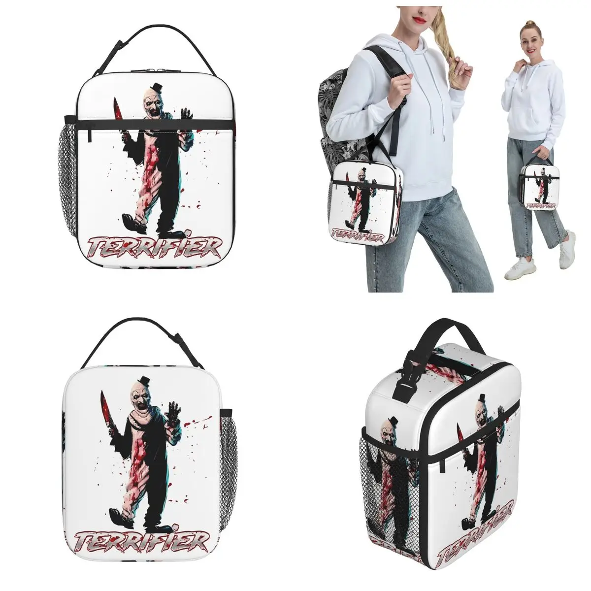 Terrifier The Clown Horror Movie Merch Insulated Lunch Tote Bag For Travel Food Box Reusable Cooler Thermal Lunch Boxes