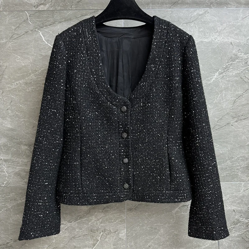 

High quality early autumn tweed u-neck women's sequined coat in Korean style, trendy and fashionable jacket 251107110