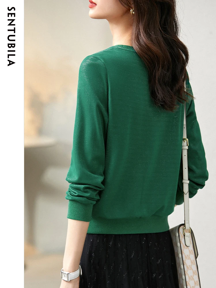 Sentubila Camisolas Casuais para As Mulheres 2023 Primavera Moda Algodão Solto Reta Pullovers O-pescoço Art Print Manga Longa Tops