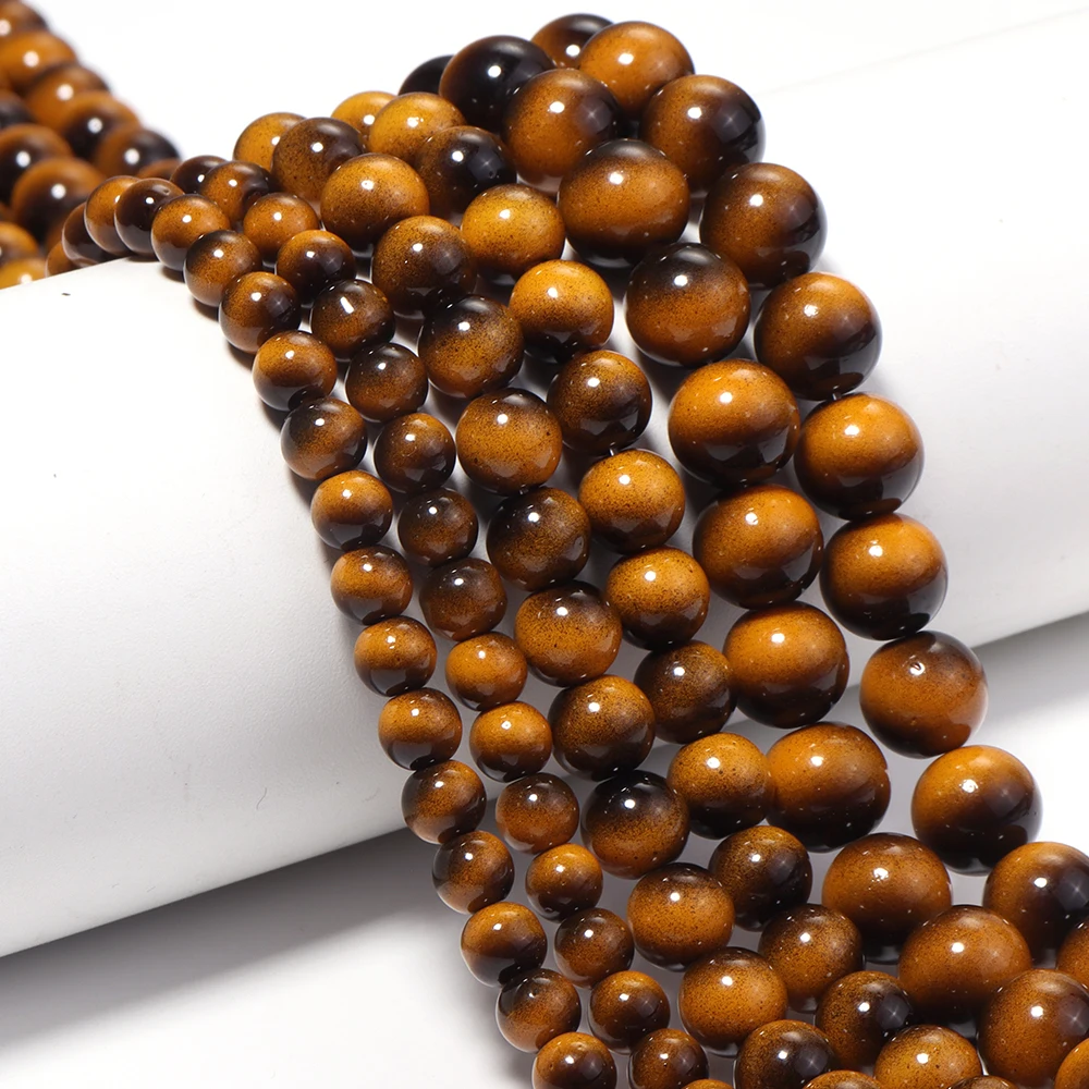 1 Strand 6 8 10mm Imitation Tiger Eye Glass Beads Yellow Round Loose Beads For Jewelry Making DIY Bracelets Necklace Accessories