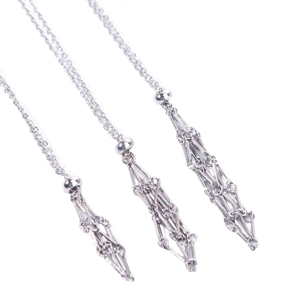 Metal Chain Crystal Cage Necklace DIY Stone Storage Stainless Steel Necklace Neck Jewelry Net Bag Rhinestone Holder Necklace