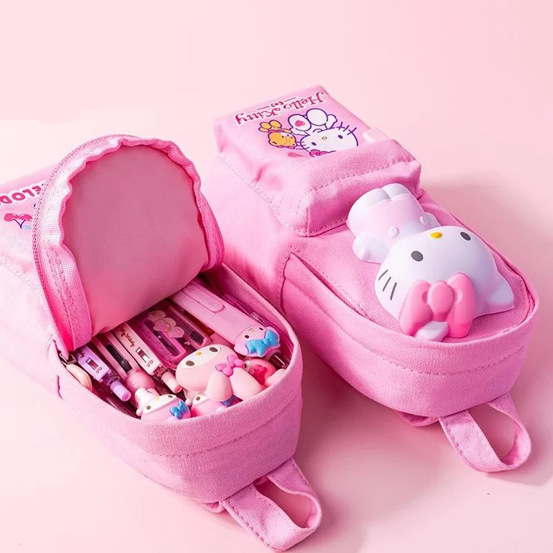 Imagem -03 - Anime Bonito Descompressão Lápis Bolsa Grande Capacidade Caneta Bolsas Sanrio Papelaria Desenhos Animados Hellokitty Kuromi Melodia Estudantes