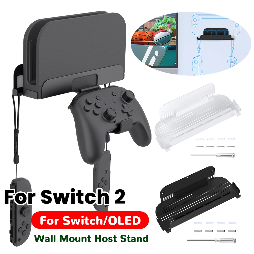 Suporte de parede para console ns2, suporte de parede para switch 2 para switch OLED com 2 acessórios de ganchos joy-con