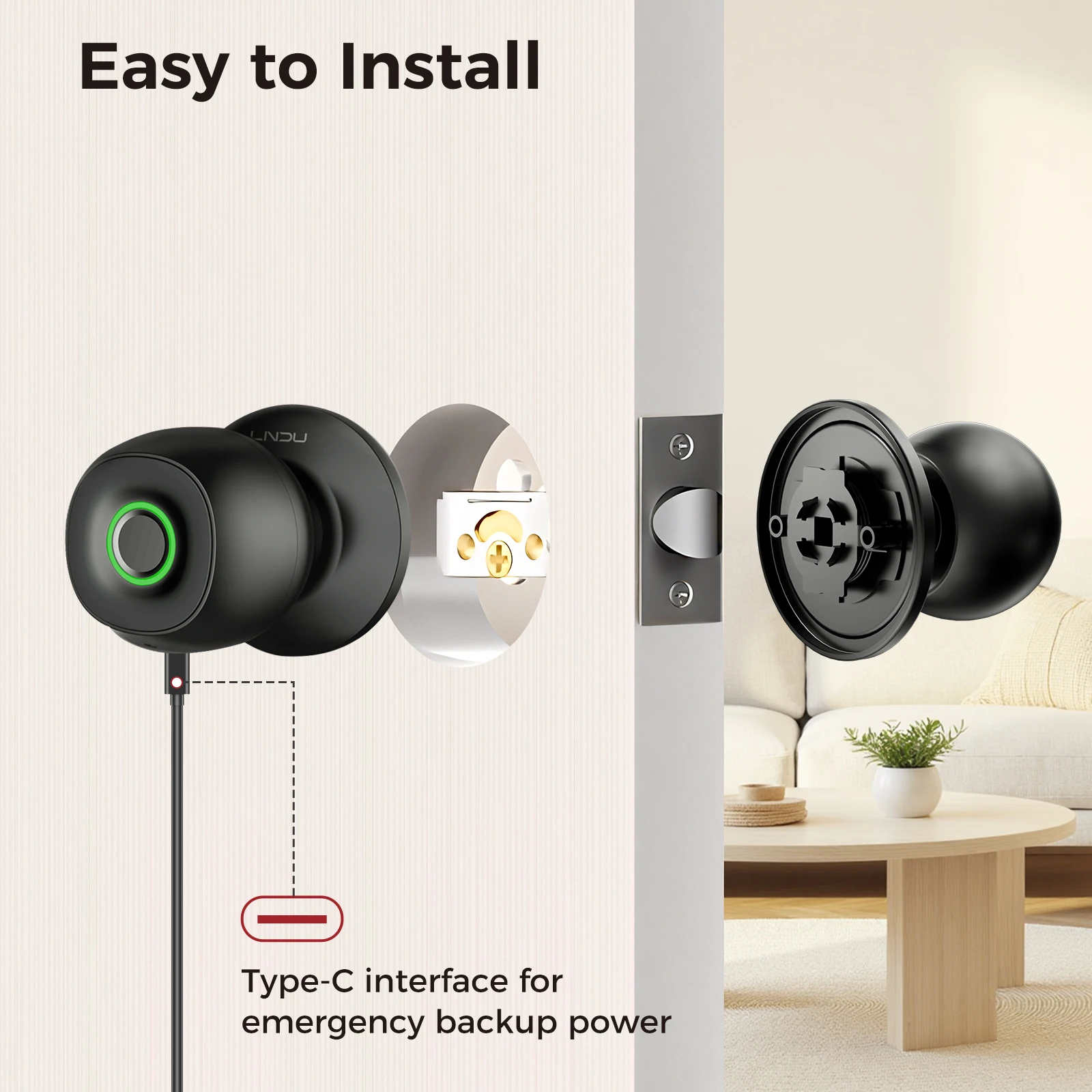 Fingerprint Door Lock Smart Keyless Entry Door Lock Biometric Knobs with App Control And Key Backup Keys for Bedroom Home Apartment Office Replaceable Battery (Not Included) view 6