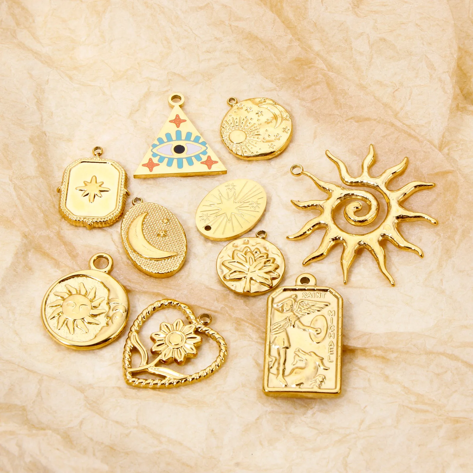 2 PCs 304 Stainless Steel Charms Universe Series Gold Plated Sun Star Pendants DIY Necklace Women Jewelry Findings