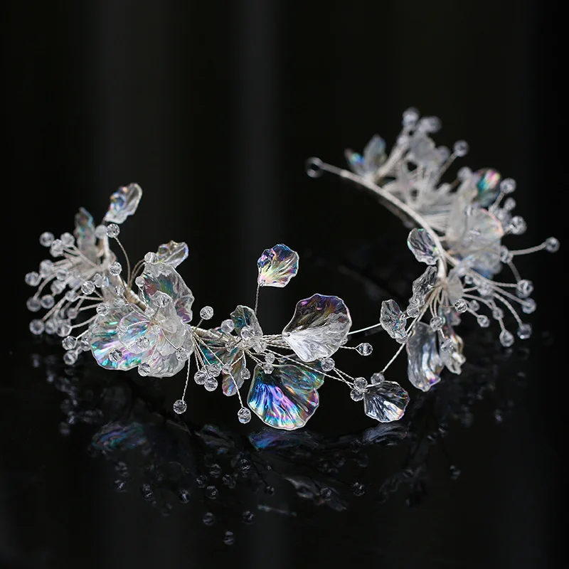 Crystal Shining Bride Transparent Flower Crystal Headband Handmade Beaded Studio Versatile Wedding Dress Accessories