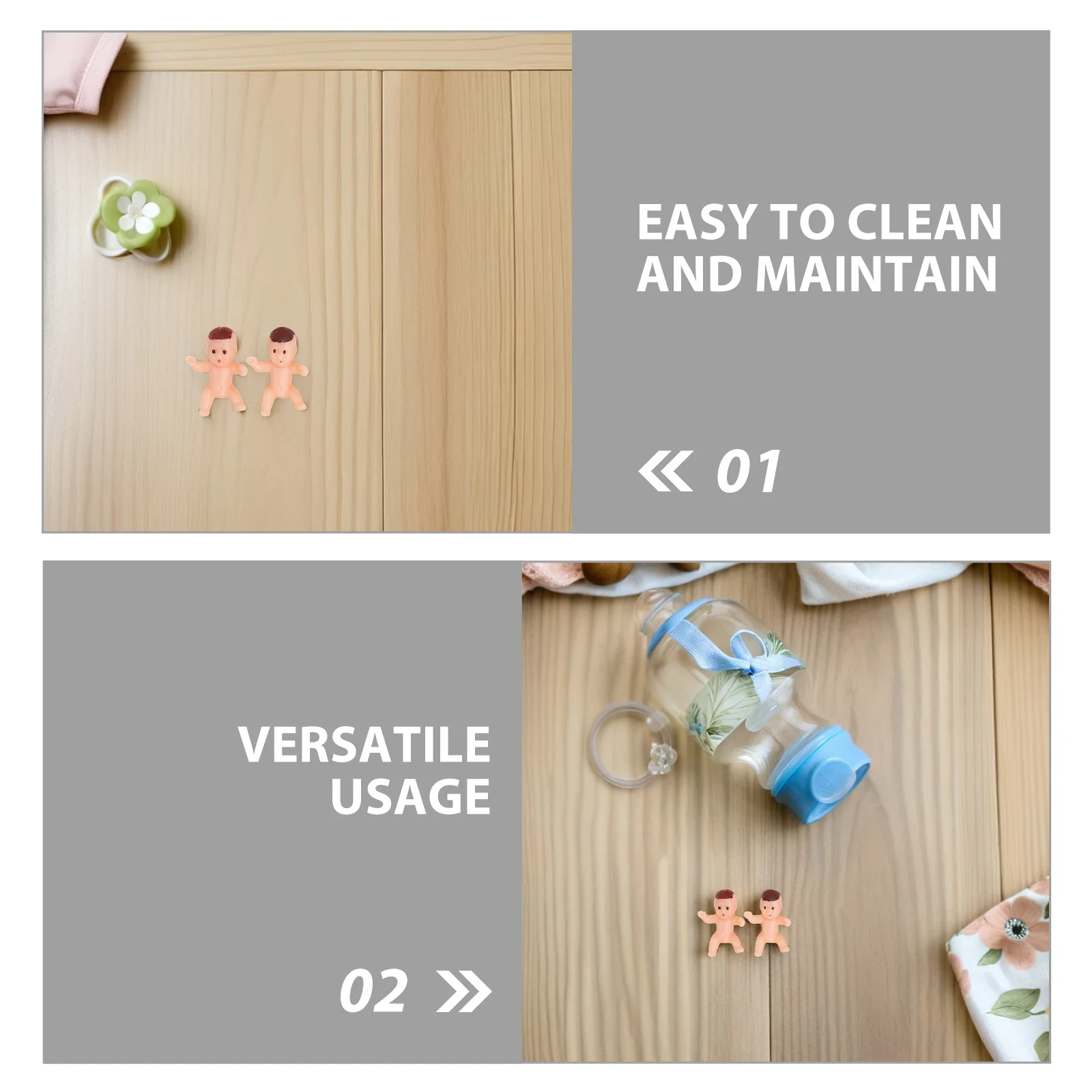 150 szt. Miniaturowe figurki niemowląt na okazję pełnego miesiąca życia, żywe dekoracje imprezowe do gier na baby shower, zastawy stołowej i torebek z upominkami.