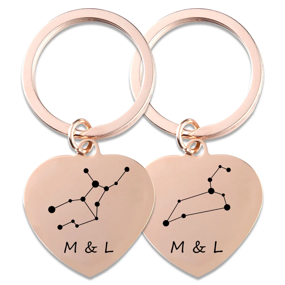 Custom Constellation Heart Couple Key Chain,Valentine's Day Gift For Boyfriend Girlfriend,Matching Couple Gift,Custom Initial