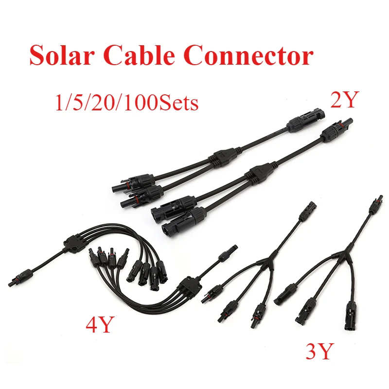 

1/5/20/100Sets 2Y 3Y 4Y Solar Photovoltaic Panel Adaptor Cable Connector Y Type Five Way Plug Parallel connection