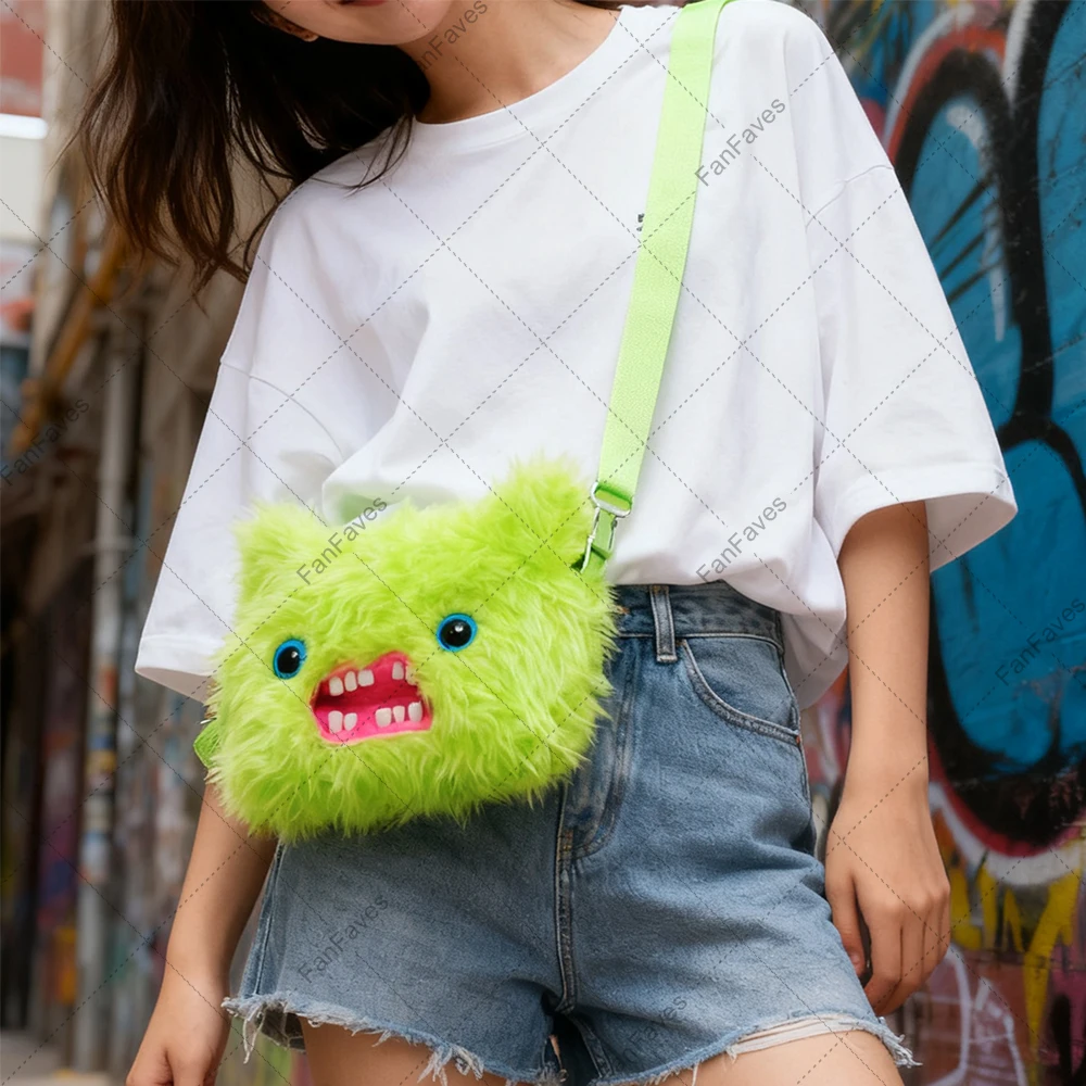 Fuggler Plush Crossbody Bag Big Head Ugly Tooth Monster Furry Animal Purse Backpack Wallet with Chain Strap Great Birthday Gift