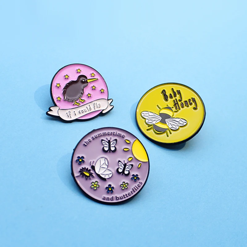 

Enamel Pins the summertime and butterflies,if i could fly Purple pink yellow Broche Jewelry Kids Badge Bird Honeybee Butterfly