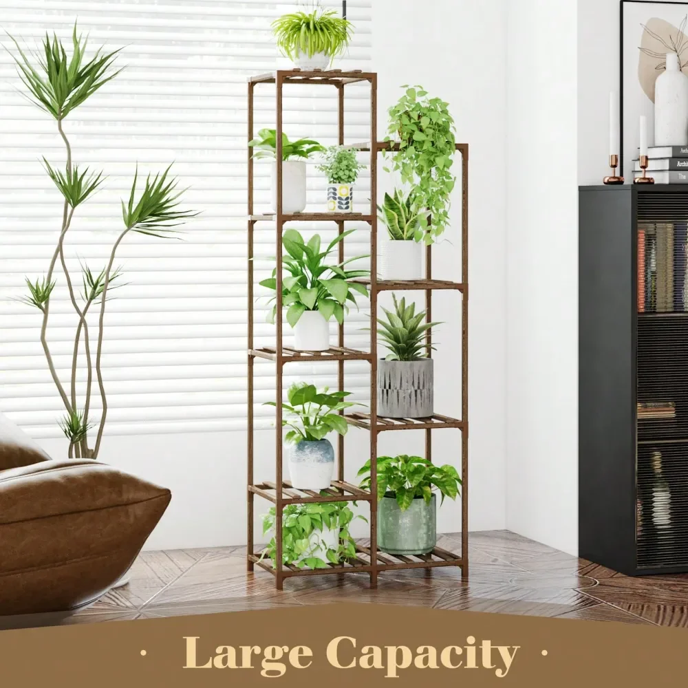 

Stand Indoor Tall Plant Shelf Outdoor Corner Plants Table Wood Flower Stand For Living Room Balcony And Garden 9 Pots