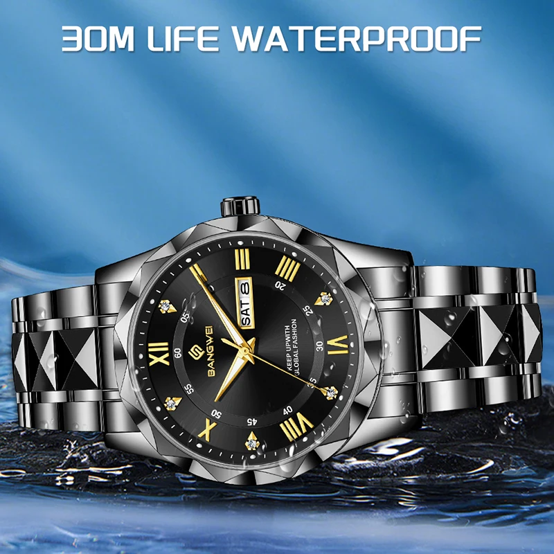 BANGWEI 2026 جديد فاخر ساعات رجالية LIGE موضة عادية كوارتز ساعة اليد 30 متر مقاوم للماء مضيئة الصلب ساعة رجالي Reloj Hombre