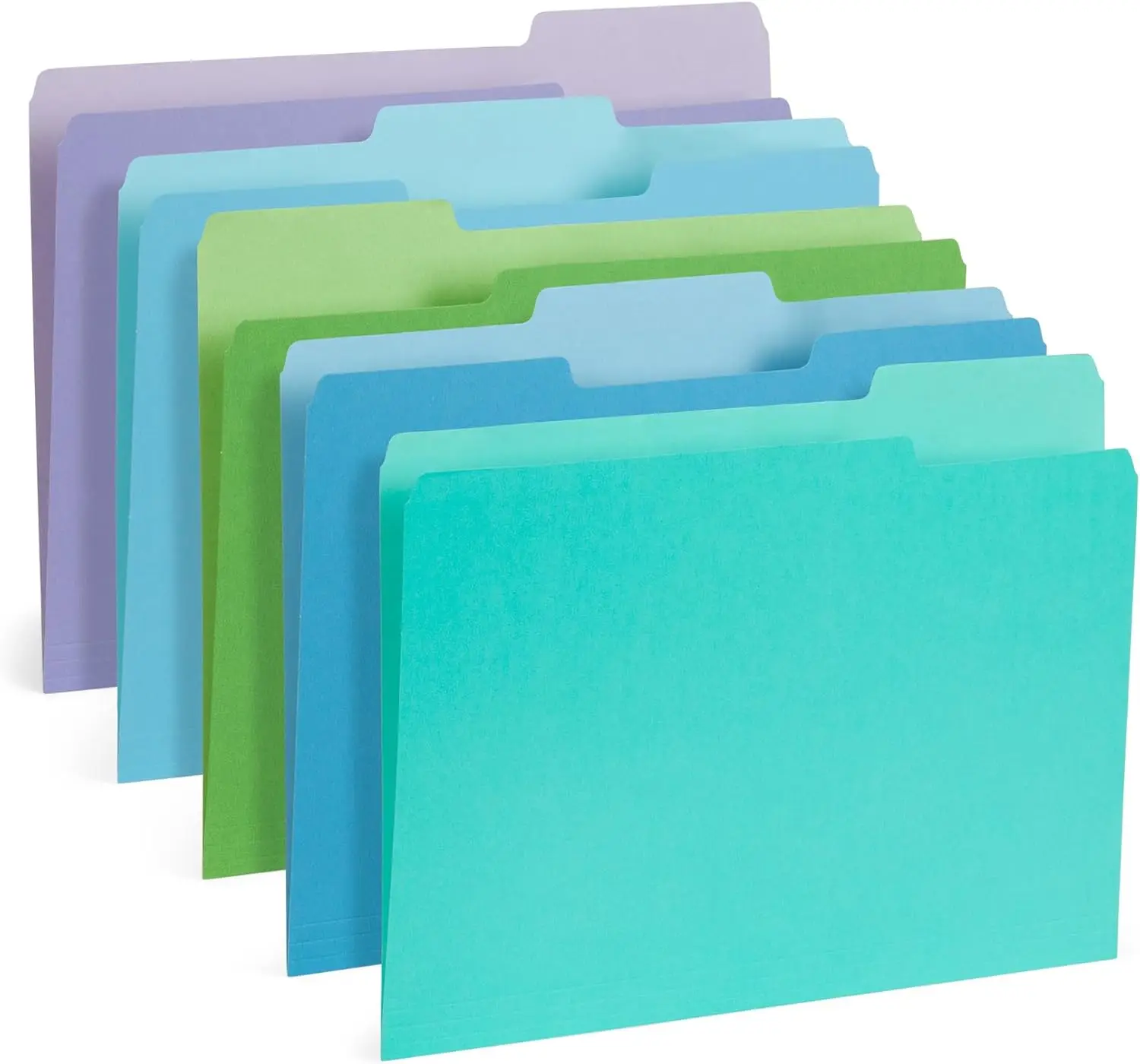 

100 Colored File Folders, Ocean Tone Colors, 1/3 Cut Tabs, Letter Size, 11pt Durable Paper for Files