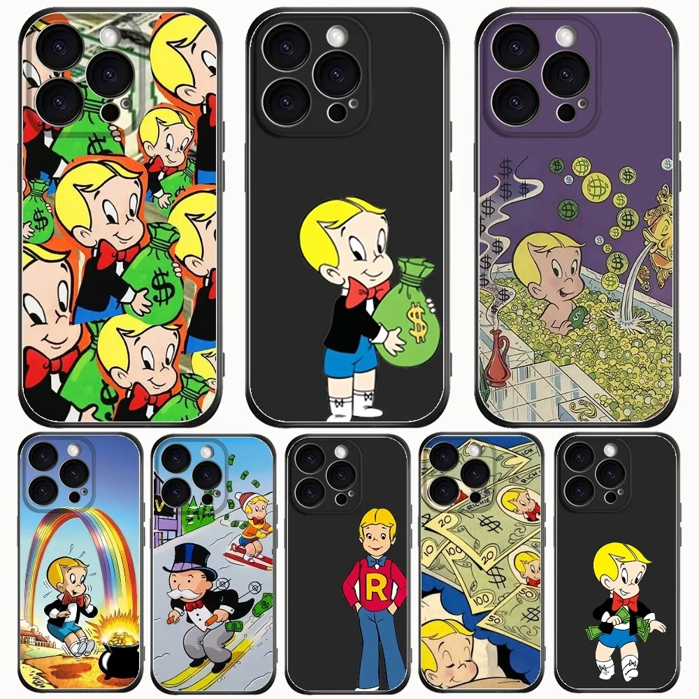 Чехол для телефона Richie-R-Rich, черный силиконовый чехол для iPhone 15, 14 Plus, 13, 12, 11 Pro Max, матовая задняя крышка