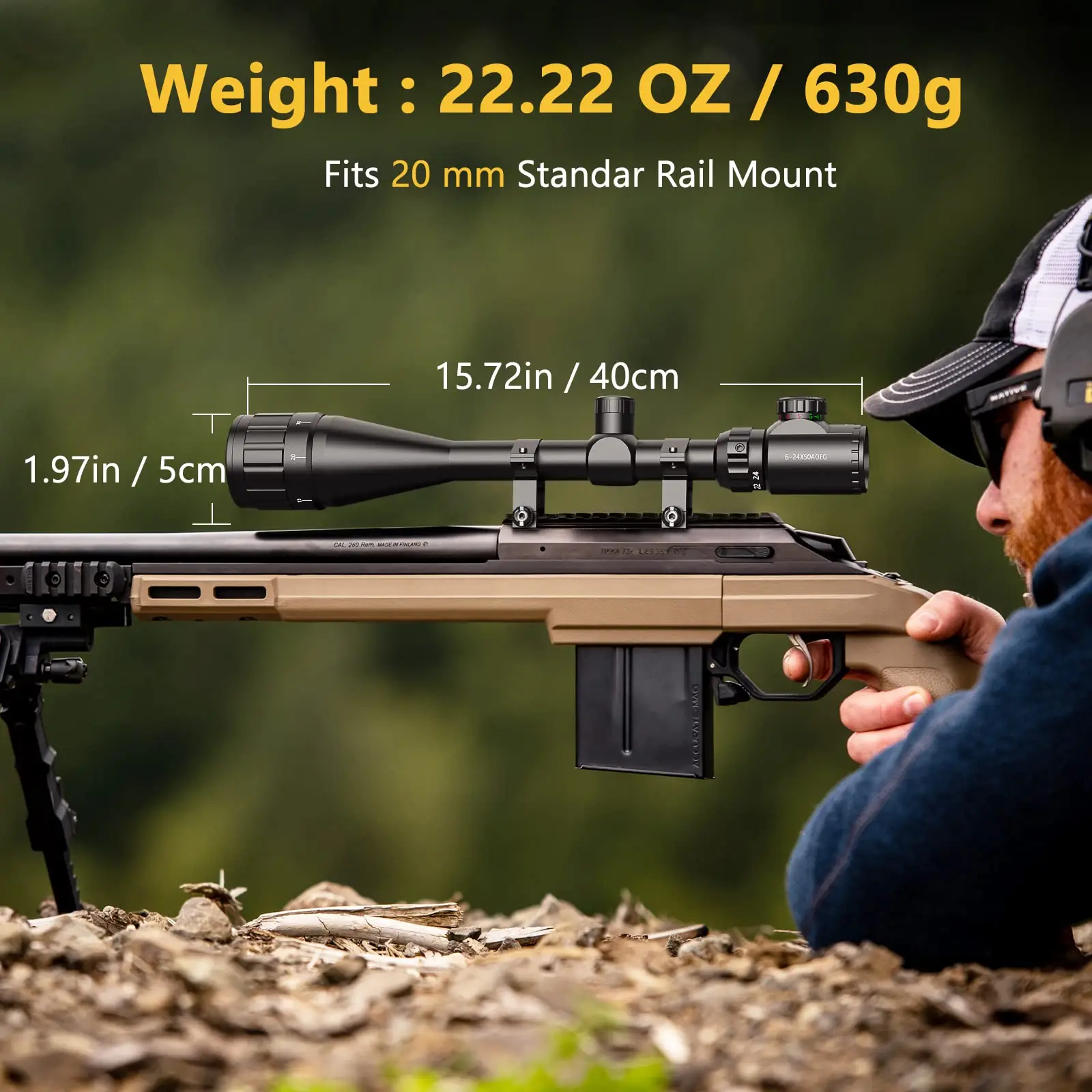 

CVLIFE Rifle Scope 6-24x50 Millimeters AO Red and Green Illuminated Long Range Scope Hunting with Scope Rings