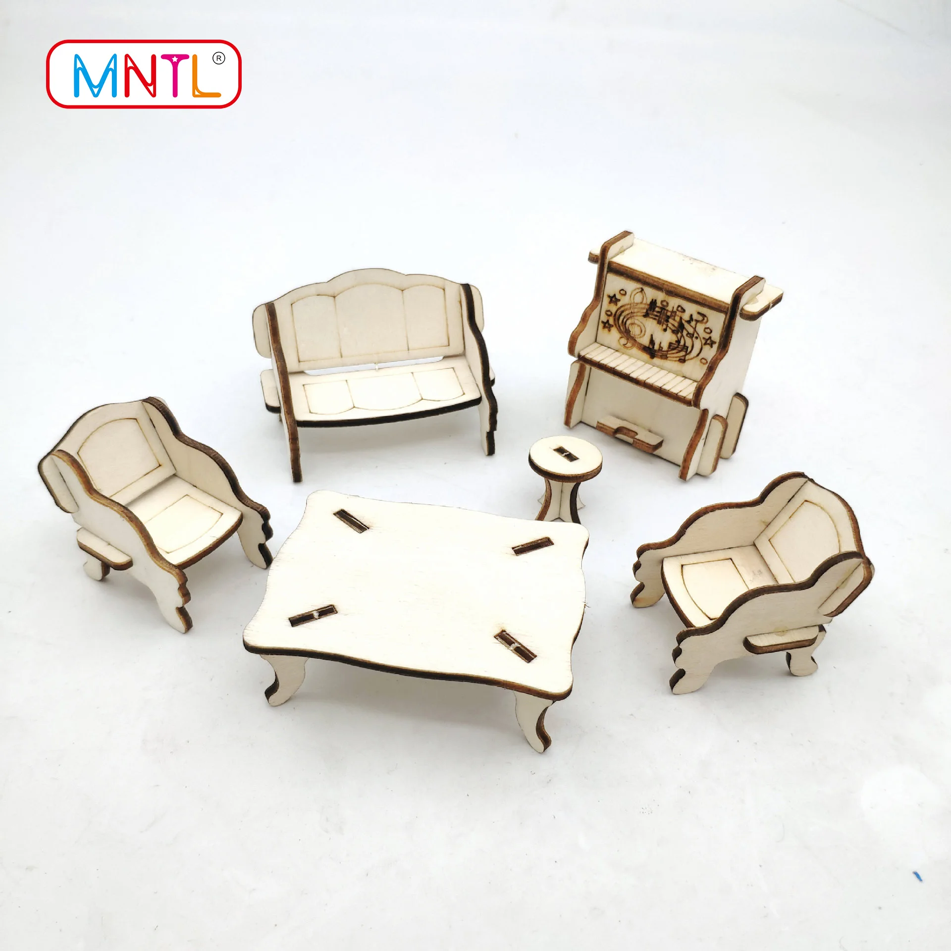 MNTL Wooden Toy Furniture for Kids Children Table Four Chairs Boys Girls Play House Toy Simulation Small Educational Table Set