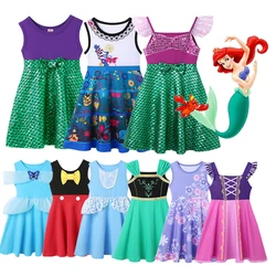 Mickey Minnie Summer Dress Girls Encanto Isabela Mirabel Dress Anna Elsa Princess Halloween Jasmine Costume Kids Cotton Dress