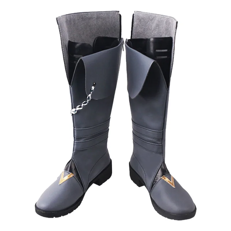 Genshin impacto tartaglia cosplay sapatos cinza meados de bezerro botas halloween masquerade carnaval desempenho festa traje adereços