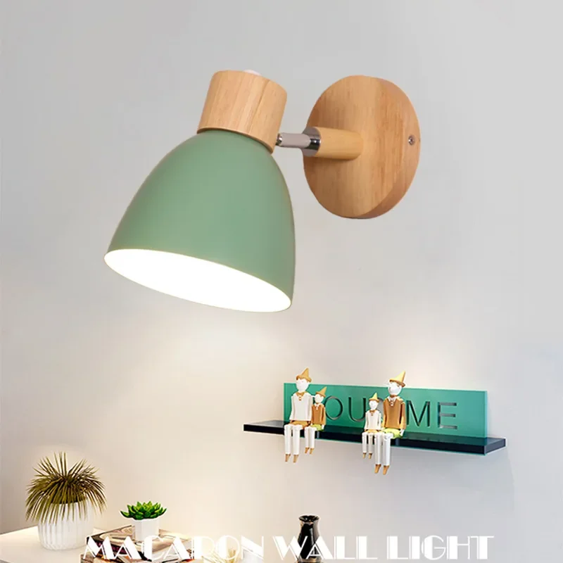 

Wall Light Sconce Nordic Wooden Wall Lights Switch Bedside for Bedroom Steering Head E27 COB Bulb 85-285V