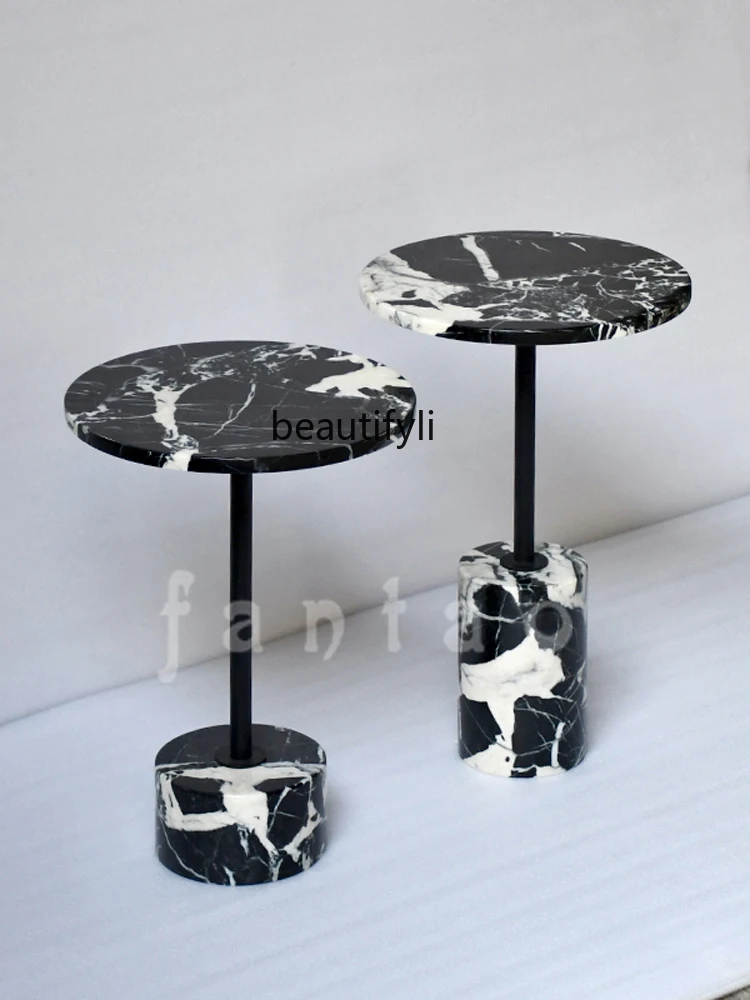 Nordic Black Luxury Stone Sofa Side Table Corner Table Light Luxury Modern Marble Bedside Small round Table