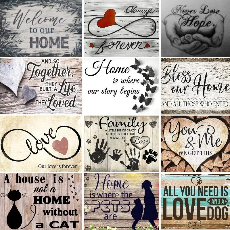 5D Diamond Painting Full Square/Round Family Poster Heart Text Love Pets Sign Diamond Embroidery Cross Stitch  Decor Art Gift