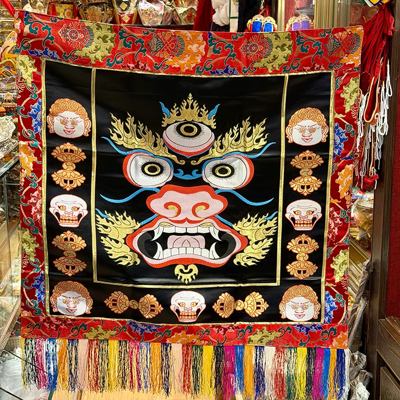 Tibetan Style Gold Mahakala Embroidery Waist Sash Vajra Dance Costume Handmade Ritual Accessory Colorful Tassels Temple Worship - view 5