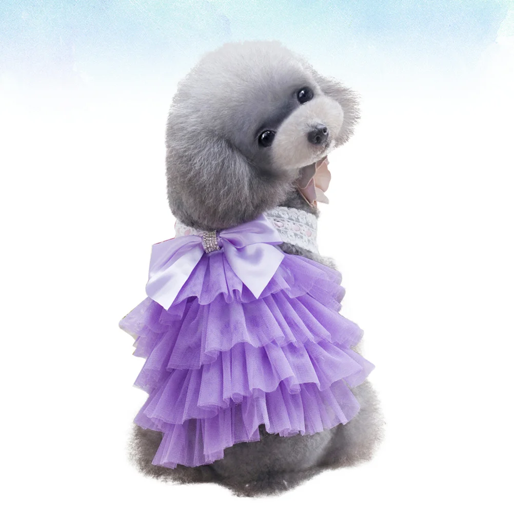 

Skirt Dog Suspender Dress Puppy Halloween Outfits for Pet Costumes Small Dogs Purple Apparel Bridesmaid