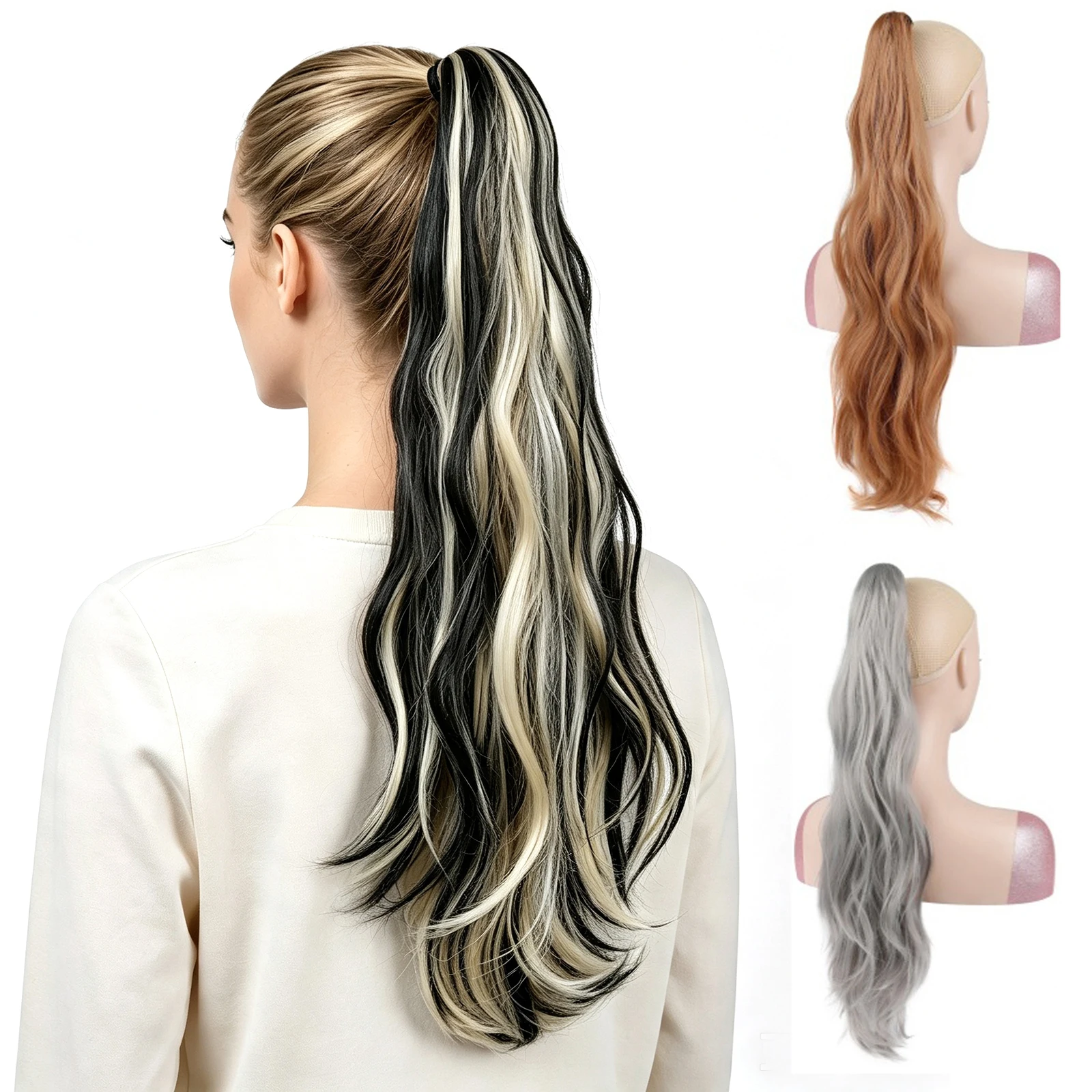 Claw Clip Ponytails Long Water Wave Hair Extensions Wavy Ponytail Synthetic Hairpiece for Women Daily Hairstyle