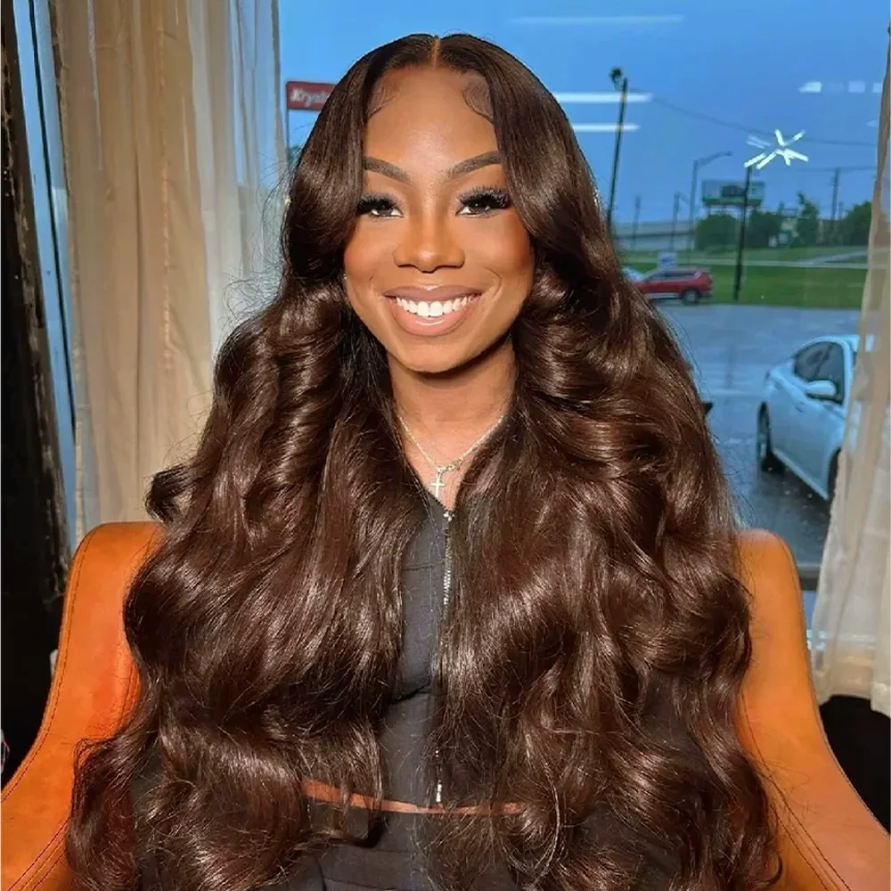 

Chocolate Brown Color Body Wave 13x4 HD Lace Front Wigs 200 Density 30 32 Inch Human Hair Pre Plucked With Baby Hair For Women