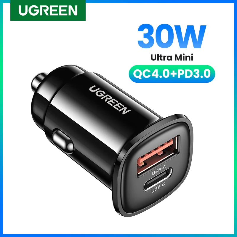 شاحن سيارة من UGREEN شاحن سريع 30 وات USB Type C شحن سريع PD QC 4.0 3.0 شحن سريع لآي فون 13 12 برو ماكس سامسونج شاحن سيارة للهاتف