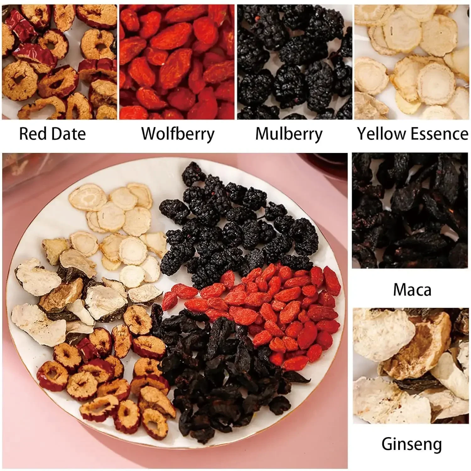 Té de Hierbas Naturales Chinas para el Riñón: Mezcla de Cinco Tesoros de Ginseng para Desintoxicación Masculina y Femenina (6 Ingredientes)