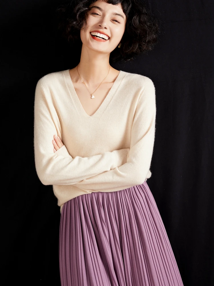 Cashmere V Neck Pullover Sweater For Women Autumn Winter Fashion Knitted Long Sleeve Top 100 Pure Cashmere Cozy Warm Must Have