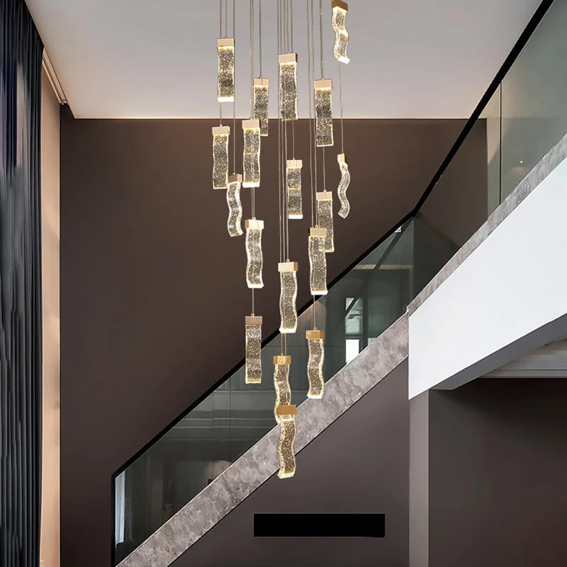 Modern Crystal Staircase Chandelier Wave Design LED Lighting Kitchen Bedroom Crystal Lamp Luxury Home Decor Light Changeable
