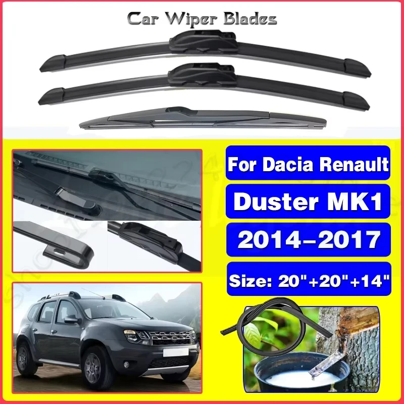 

For Dacia Renault Duster MK1 2014-2017 Front Rear Wiper Blades Brushes Cutter Accessories J Hook 2014 2015 2016 2017