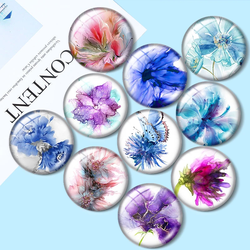 

New Flower Art Botanical Watercolors Illustration 12mm/25mm/30mm Round photo glass cabochon demo flat backMaking findings