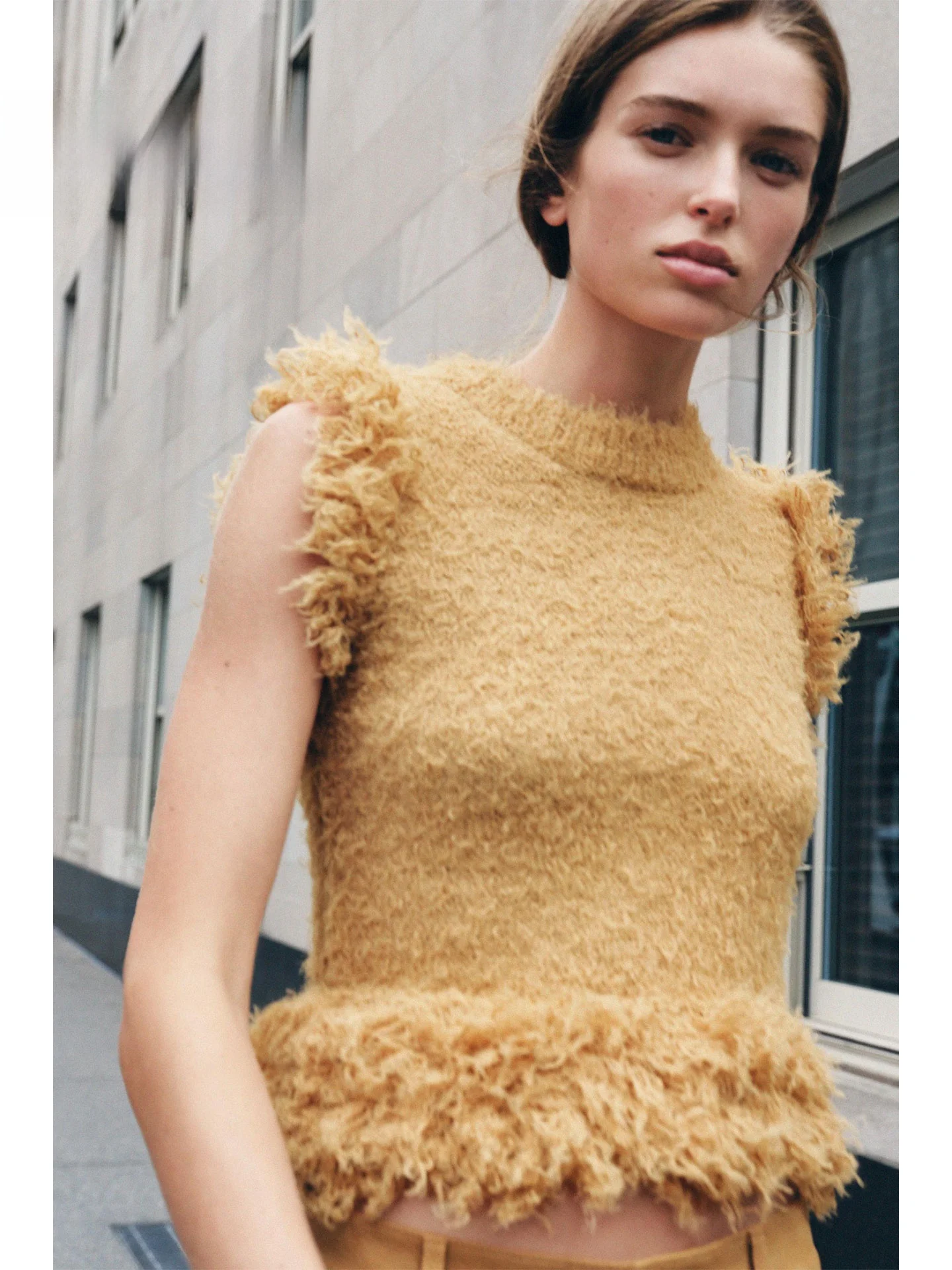 

ZAPRHA 2022, осенний новый женский облегающий вязаный топ с эффектом искусственного меха, повседневная одежда, верхняя одежда, круглая Ne