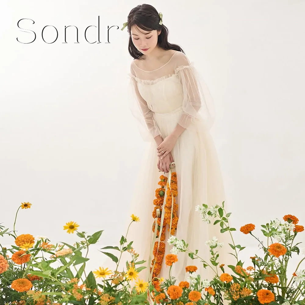 

Sondr Customized New Korean Wedding Dresses Scoop Collar Puff Long Sleeves Soft Tulle Photo Shoot Gown for Self-Wedding 2026