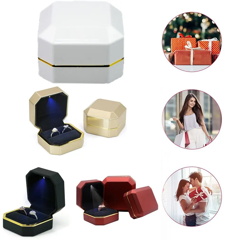 Square Wedding Double Ring Case Ring Box With Led Jewelry Gift Boxs For Ring Pendant Earings Proposal Wedding