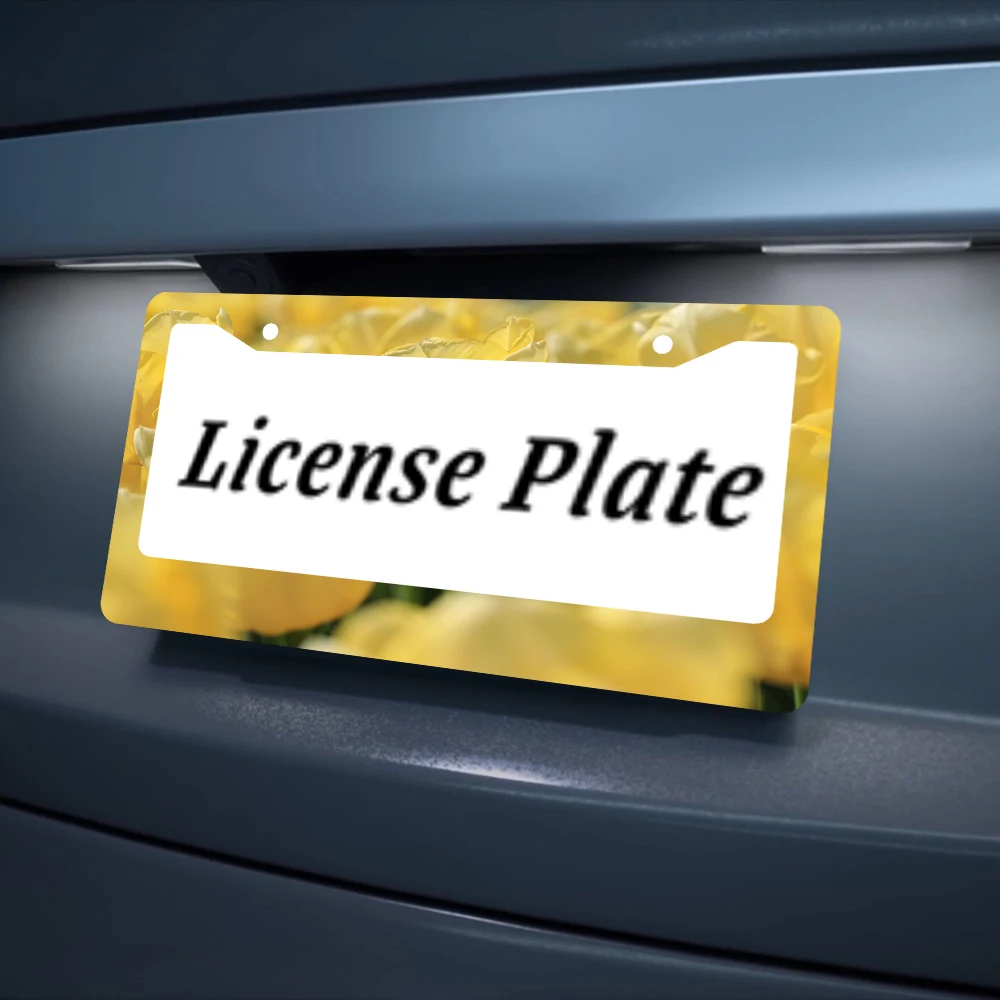 إطار لوحة ترخيص زهور التوليب الصفراء حامل لوحة ترخيص للأرضيات الشعبية لعلامات السيارة الأمامية والخلفية لتزيين السيارة المضحكة